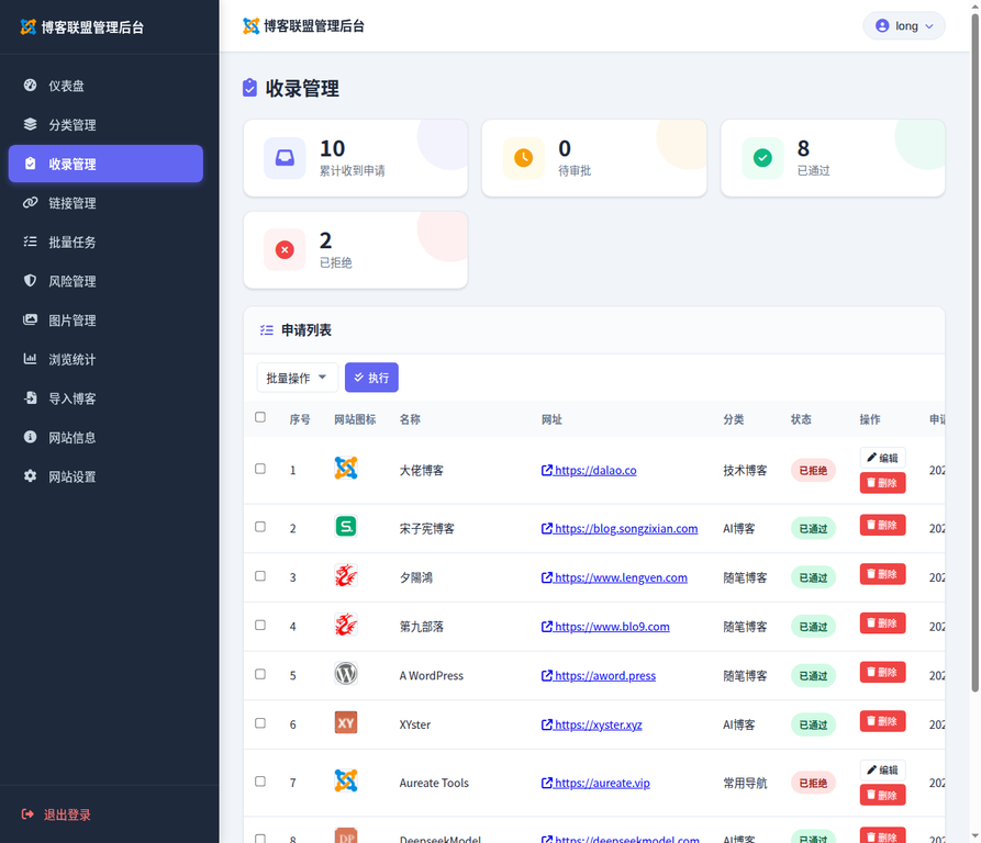 收录管理:审核申请队列截图